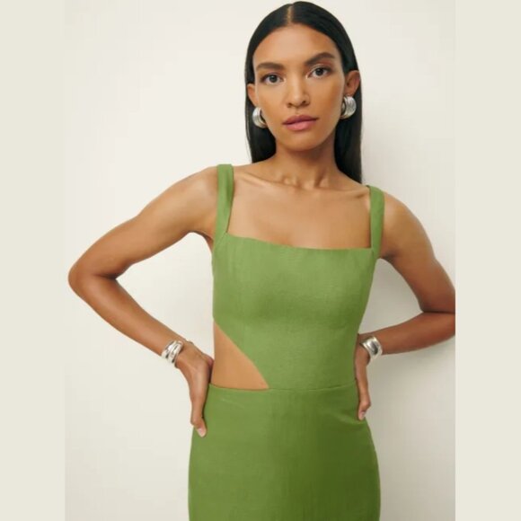 NWOT Reformation Satori Linen Dress in Avocado Green Sleeveless Maxi Size 8 - Picture 4 of 6